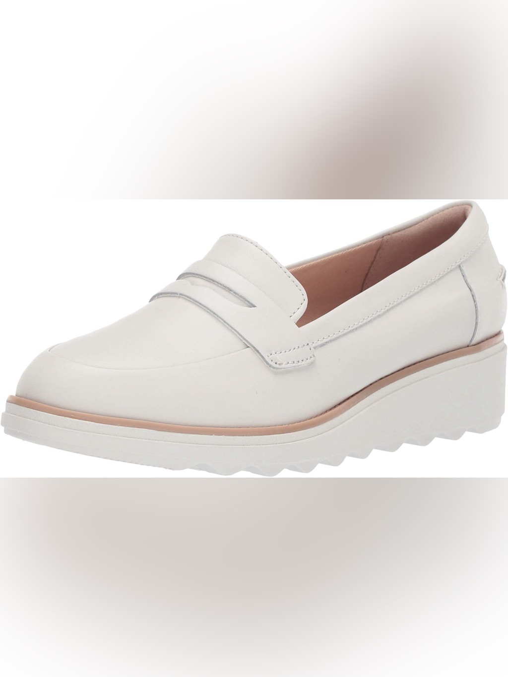 Nwob Clarks Collection Sharon Ranch White Leather Loafers Wedge Shoes Size 5